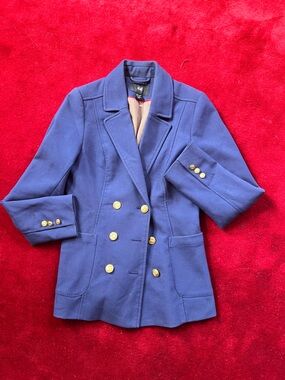 H&M Blue Fully-Lined Double-Breasted Blazer with Gold Buttons US size 4